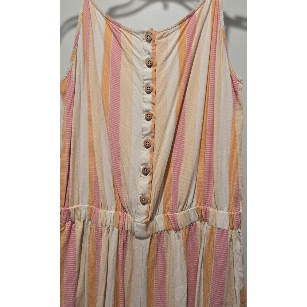 Striped Button-Front Maxi Jumpsuit‎ in Pastel Pink and Peach Summer Beach Romper - Picture 3 of 7
